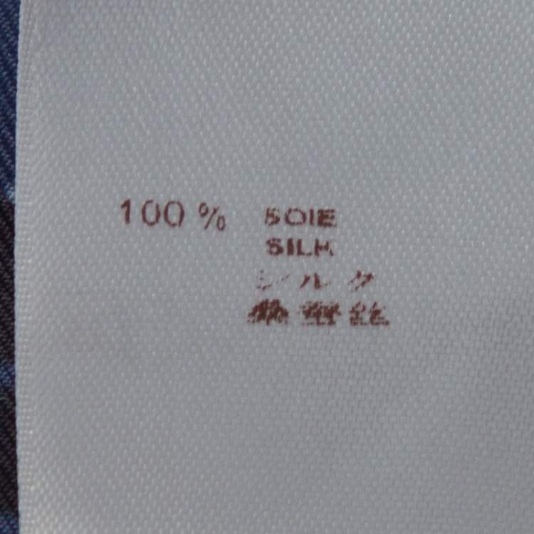 Pre Owned Louis Vuitton Dark Blue Leopard Print Silk Contrast Trim Blouse L