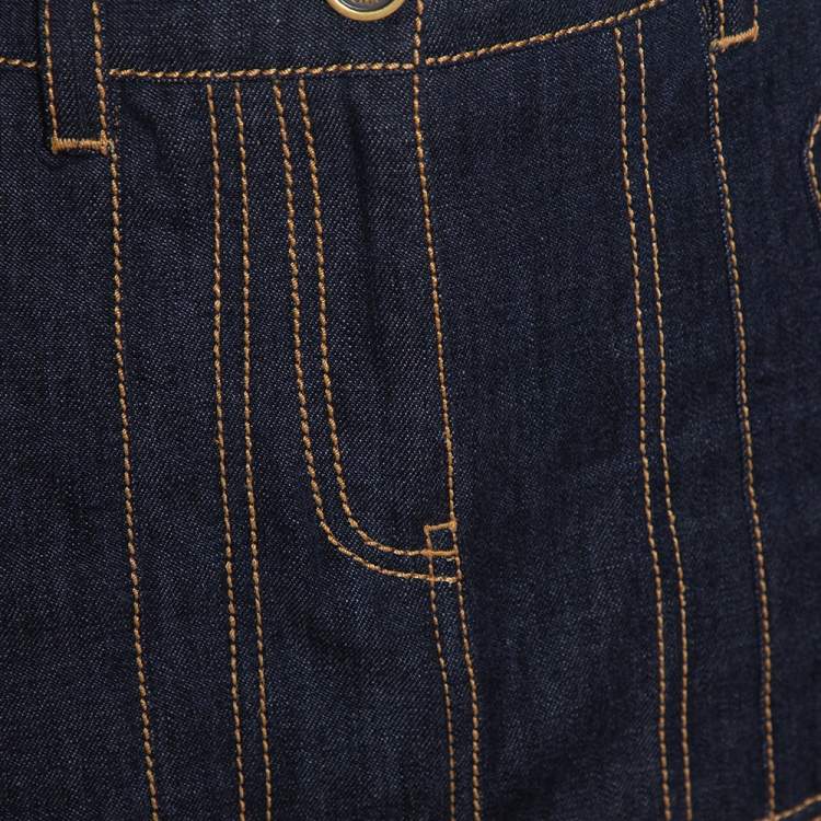 Pre Owned Louis Vuitton Dark Blue Denim Pleat Detail Skirt S