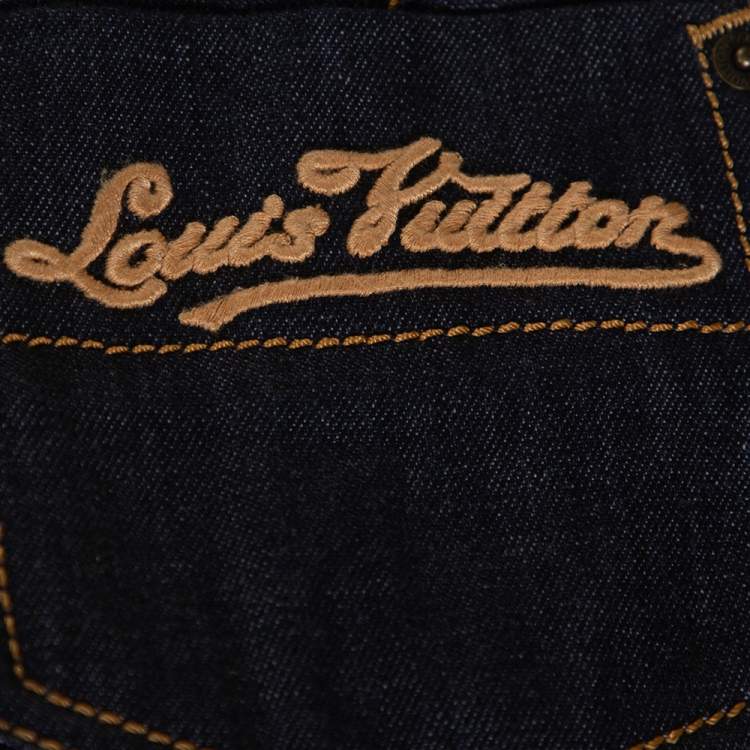 Pre Owned Louis Vuitton Dark Blue Denim Pleat Detail Skirt S