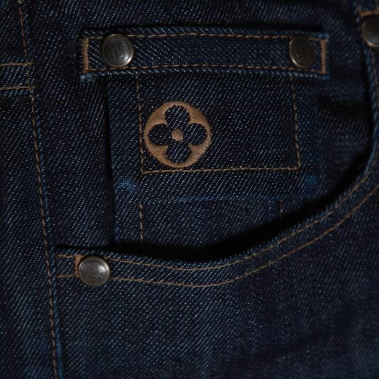 Pre Owned Louis Vuitton Dark Blue Stretch Denim Straight Leg Jeans M