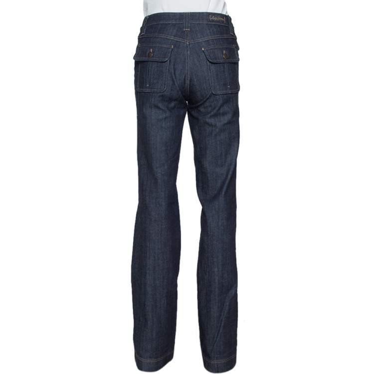 Pre Owned Louis Vuitton Dark Blue Stretch Denim Straight Leg Jeans M