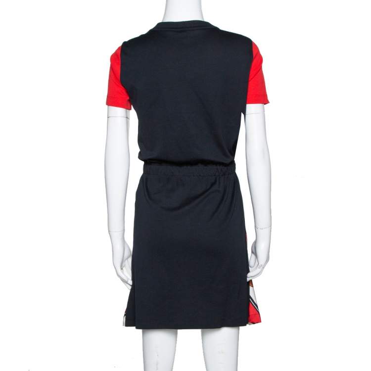 Pre Owned Louis Vuitton Black & Red Chain Link Print Silk Crew Neck Dress XS