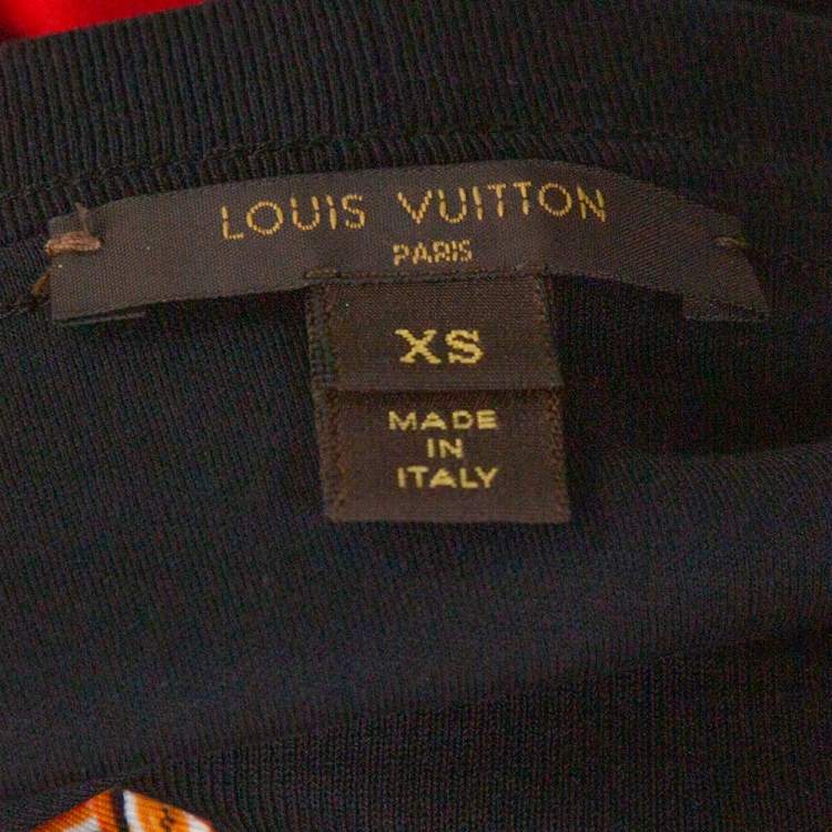 Pre Owned Louis Vuitton Black & Red Chain Link Print Silk Crew Neck Dress XS