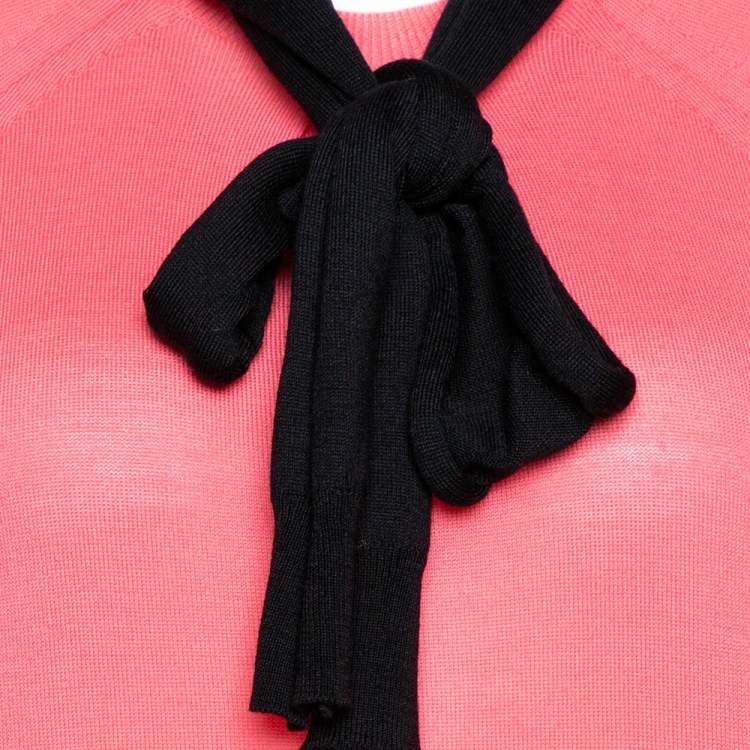 Pre Owned Louis Vuitton Pink Wool & Silk Knit Contrast Trim Jumper M