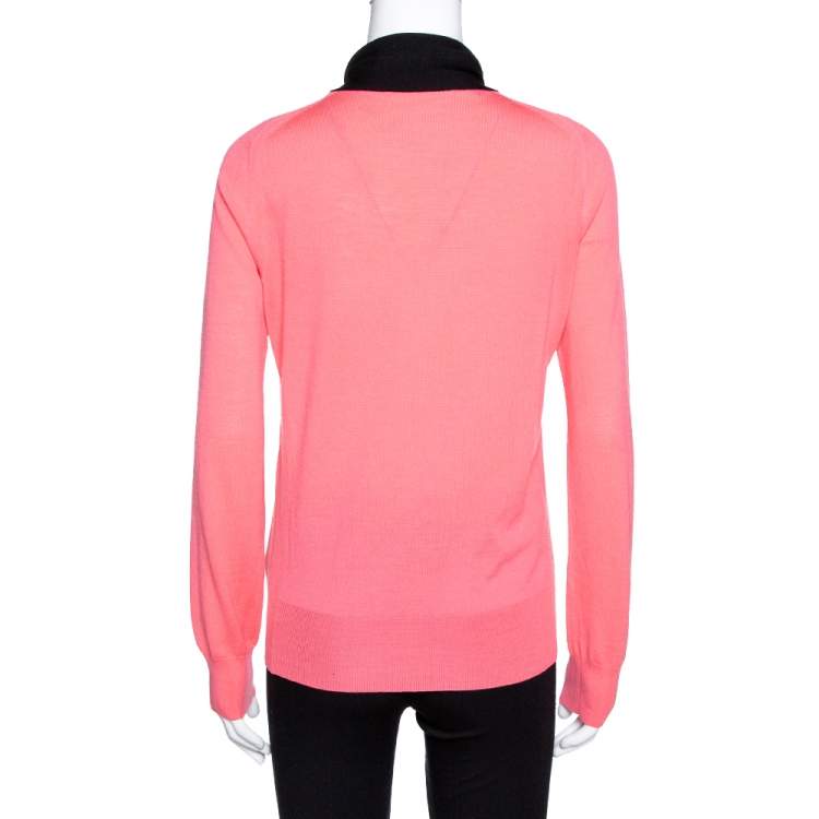 Pre Owned Louis Vuitton Pink Wool & Silk Knit Contrast Trim Jumper M