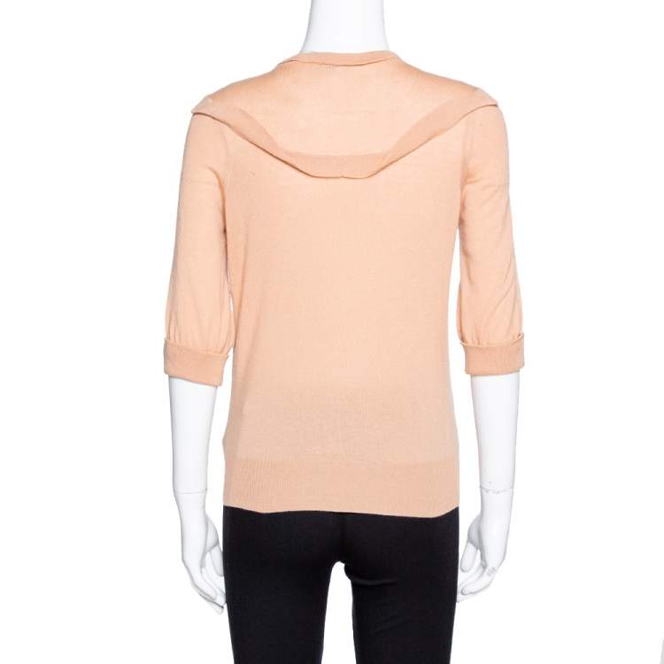 Pre Owned Louis Vuitton Pale Orange Cashmere Button Front Cardigan S