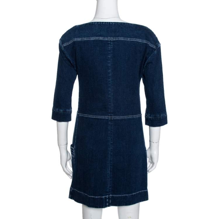 Pre Owned Louis Vuitton Blue Stretch Denim Mini Dress M