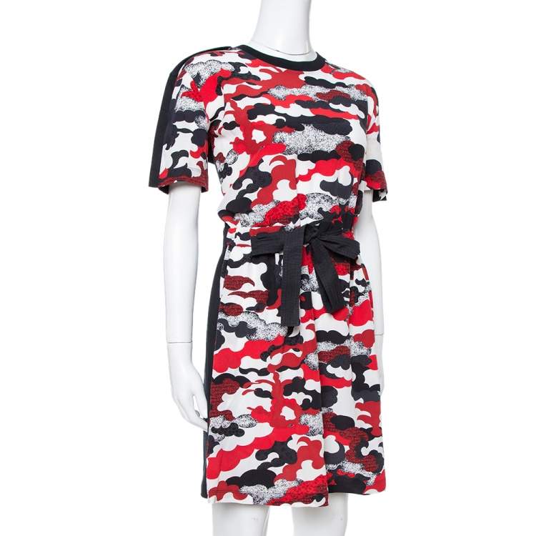 Pre Owned Louis Vuitton Red Printed Silk & Cotton Tie Front Dress M