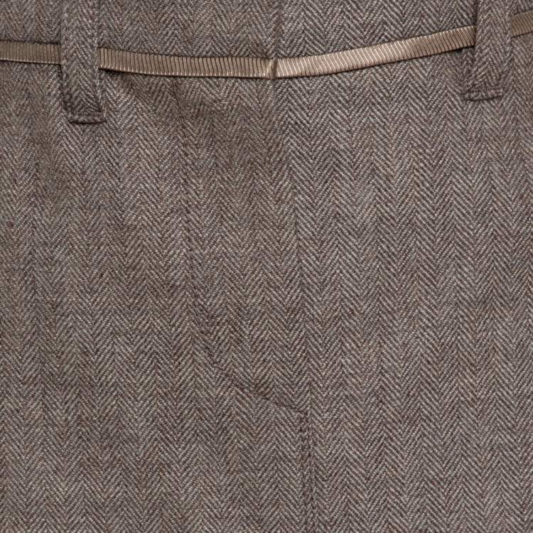 Pre Owned Louis Vuitton Beige Wool Herringbone Pencil Skirt M