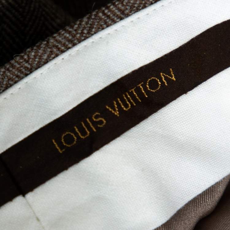 Pre Owned Louis Vuitton Beige Wool Herringbone Pencil Skirt M