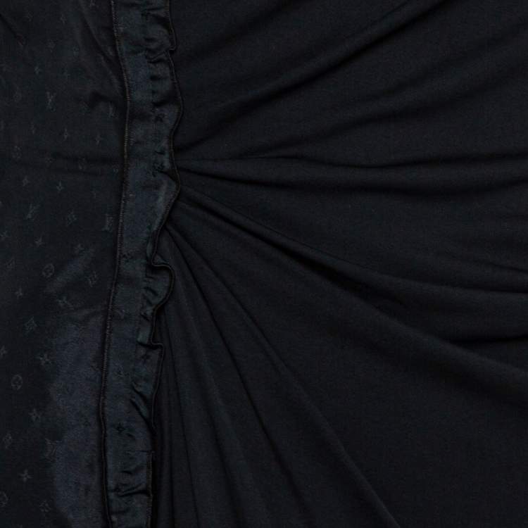Pre Owned Louis Vuitton Black Jersey Ruffle Trim Ruched Dress M