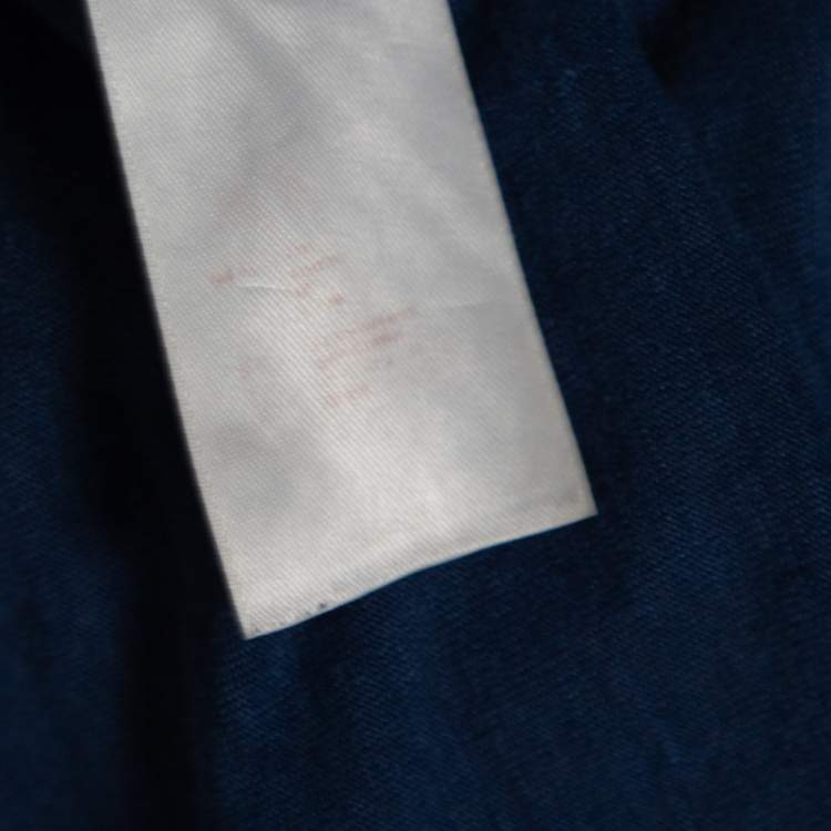 مملوكة مسبقًا Louis Vuitton Navy Blue Linen Monogram Embroidered Top XL