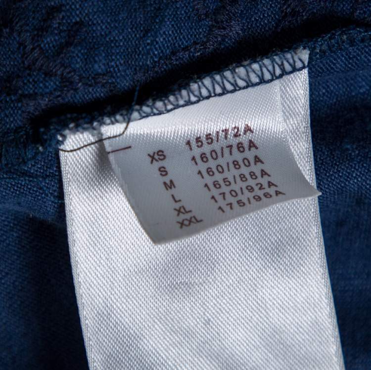 مملوكة مسبقًا Louis Vuitton Navy Blue Linen Monogram Embroidered Top XL