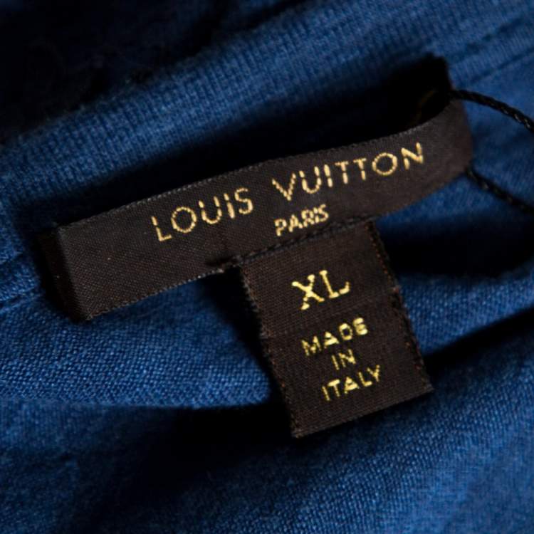 مملوكة مسبقًا Louis Vuitton Navy Blue Linen Monogram Embroidered Top XL