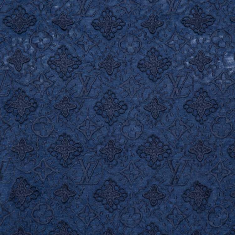 مملوكة مسبقًا Louis Vuitton Navy Blue Linen Monogram Embroidered Top XL