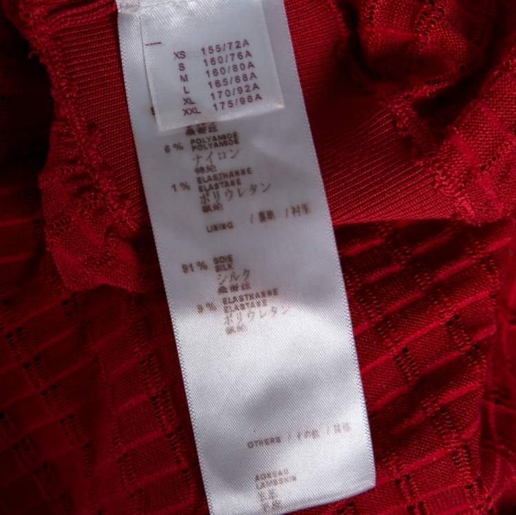 Pre Owned Louis Vuitton Red Rib Silk Knit Cinched Waist Dress L