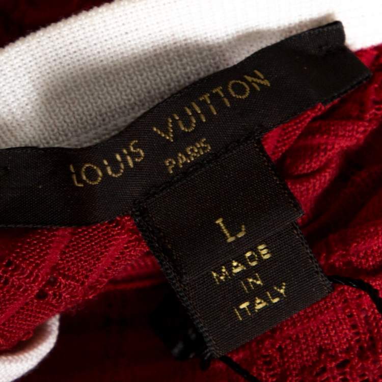 Pre Owned Louis Vuitton Red Rib Silk Knit Cinched Waist Dress L