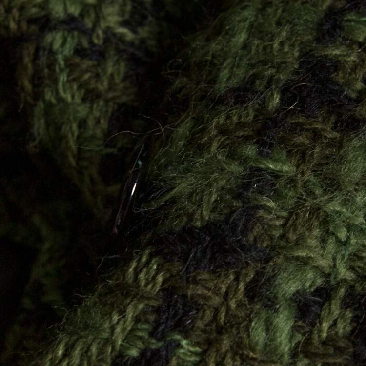 Pre Owned Louis Vuitton Green Tweed & Leather Trim Coat M