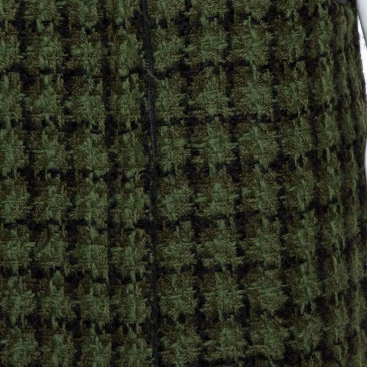 Pre Owned Louis Vuitton Green Tweed & Leather Trim Coat M
