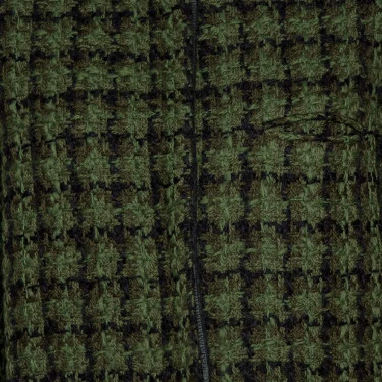 Pre Owned Louis Vuitton Green Tweed & Leather Trim Coat M