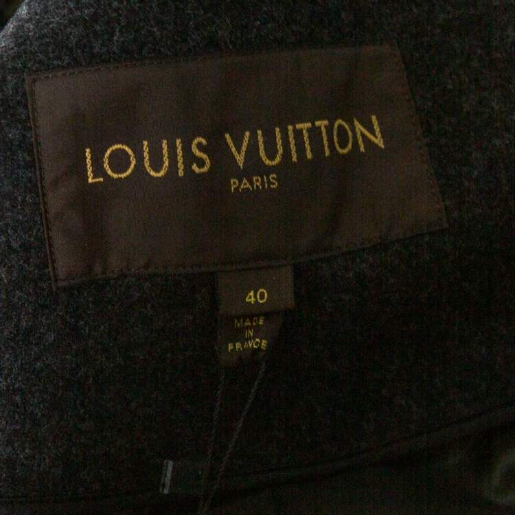 Pre Owned Louis Vuitton Green Tweed & Leather Trim Coat M