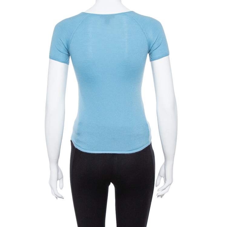 Pre Owned Louis Vuitton Powder Blue Cashmere Monogram Buttoned Top S