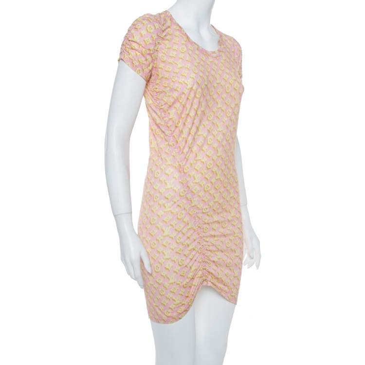 Pre Owned Louis Vuitton Pink Logo Monogram Cotton Ruched Tunic XL