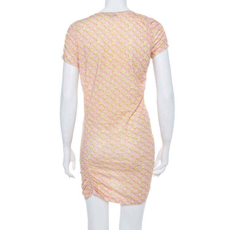 Pre Owned Louis Vuitton Pink Logo Monogram Cotton Ruched Tunic XL