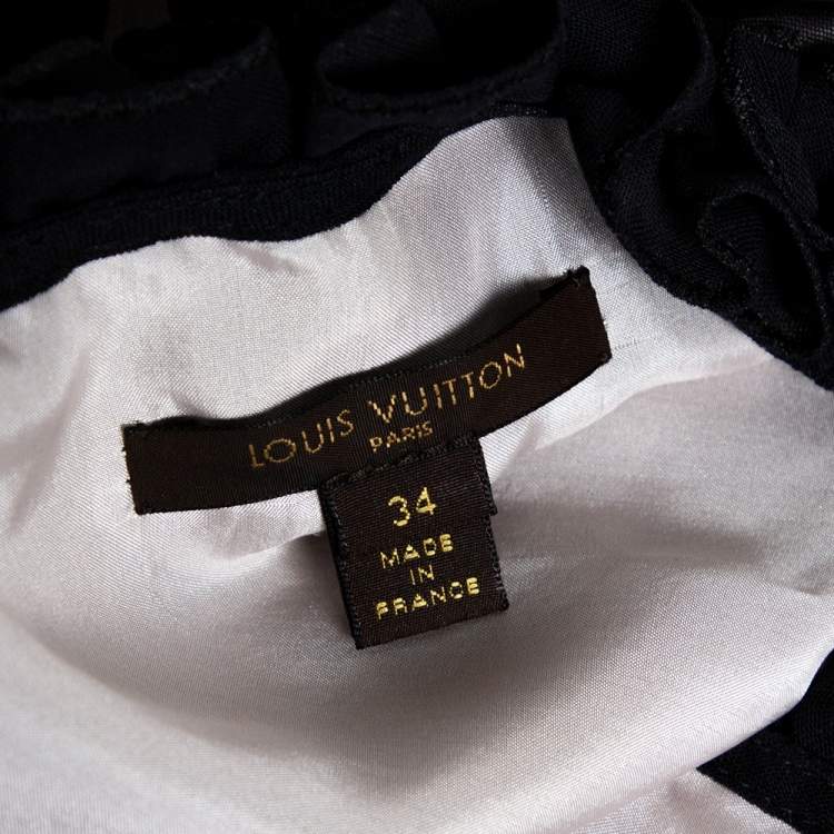 Pre Owned Louis Vuitton Black Silk Ruffle Detail Contrast Lined Sheath Dress S