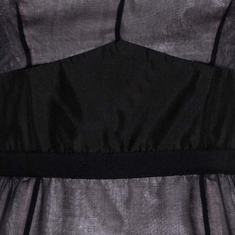 Pre Owned Louis Vuitton Black Silk Ruffle Detail Contrast Lined Sheath Dress S