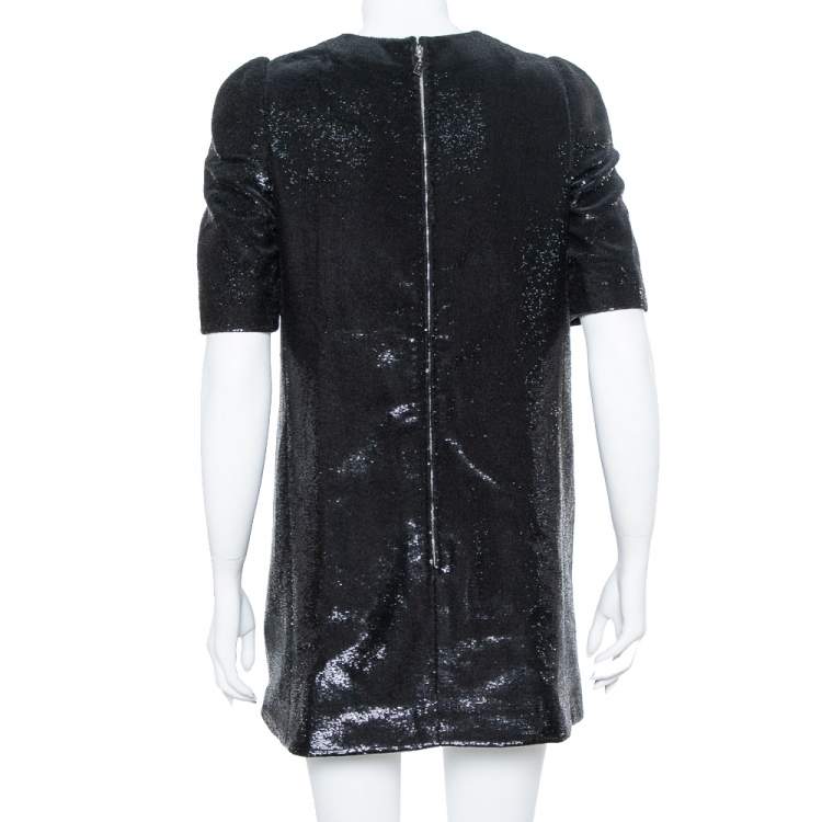 Pre Owned Louis Vuitton Black Sequin Embellished Short Sleeve Shift Dress M