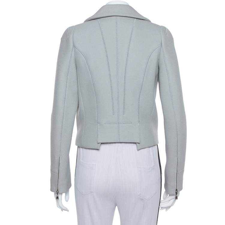 Pre Owned Louis Vuitton Grey Wool Zipper Front Cropped Blazer M