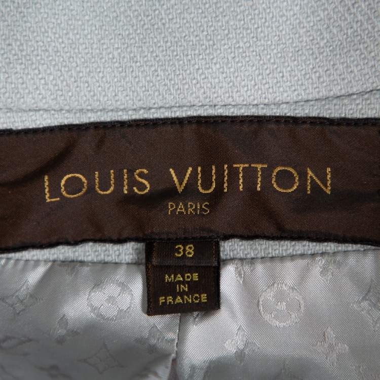 Pre Owned Louis Vuitton Grey Wool Zipper Front Cropped Blazer M