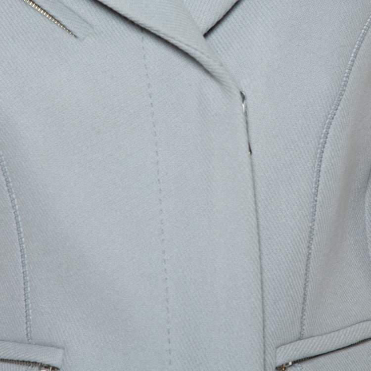 Pre Owned Louis Vuitton Grey Wool Zipper Front Cropped Blazer M