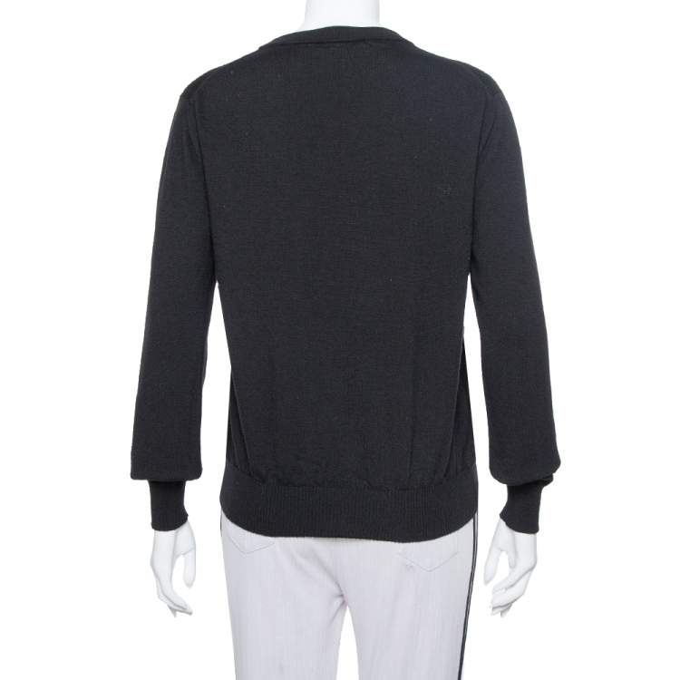 Pre Owned Louis Vuitton Black Logo Embroidered Wool Crewneck Sweatshirt M