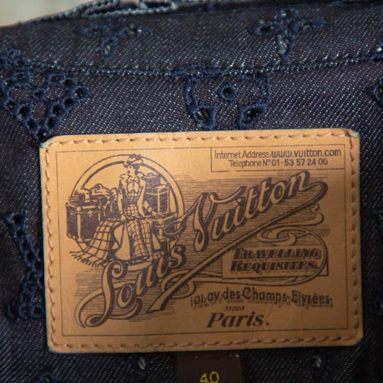 Pre Owned Louis Vuitton Indigo Monogram Eyelet Embroidered Denim Short Sleeve Shirt M