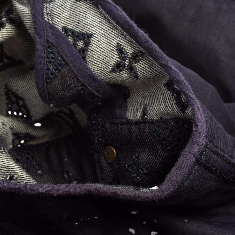 Pre Owned Louis Vuitton Indigo Monogram Eyelet Embroidered Denim Short Sleeve Shirt M