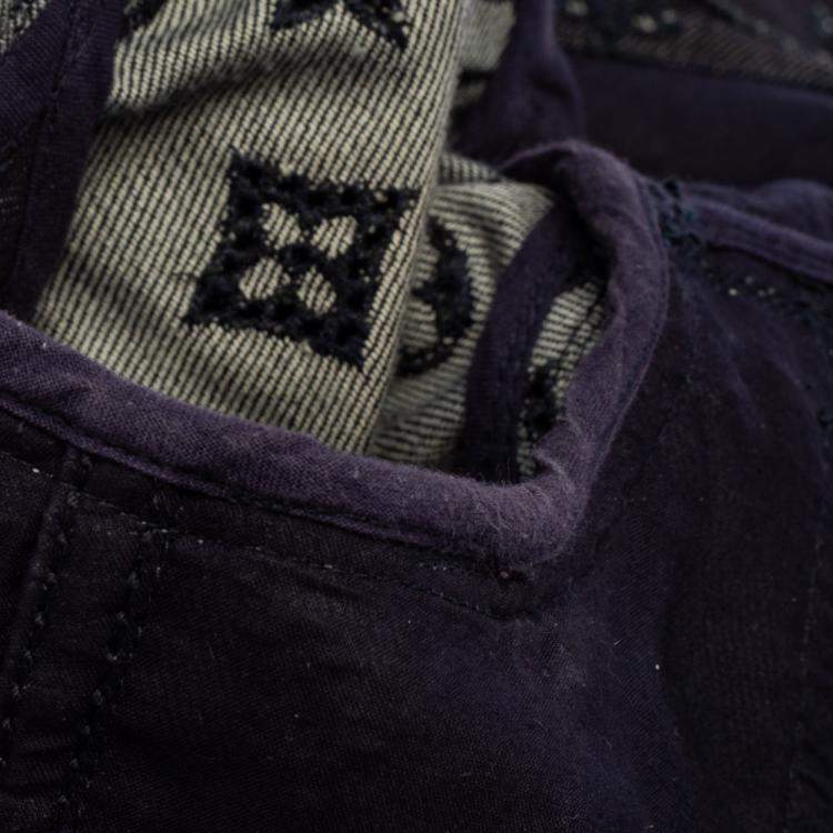 Pre Owned Louis Vuitton Indigo Monogram Eyelet Embroidered Denim Short Sleeve Shirt M