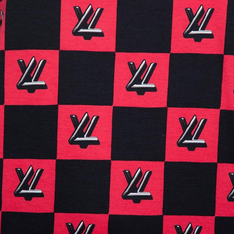 Pre Owned Louis Vuitton Black & Pink Logo Checkered Knit Sleeveless Top M