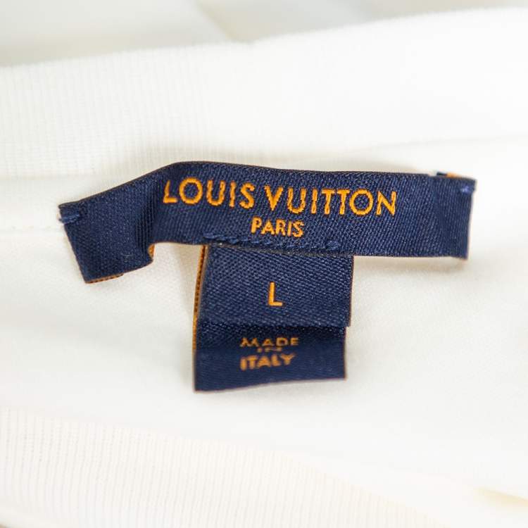 Pre Owned Louis Vuitton Cream Knit Sequin Embellished Samurai Detail T-Shirt Dress L