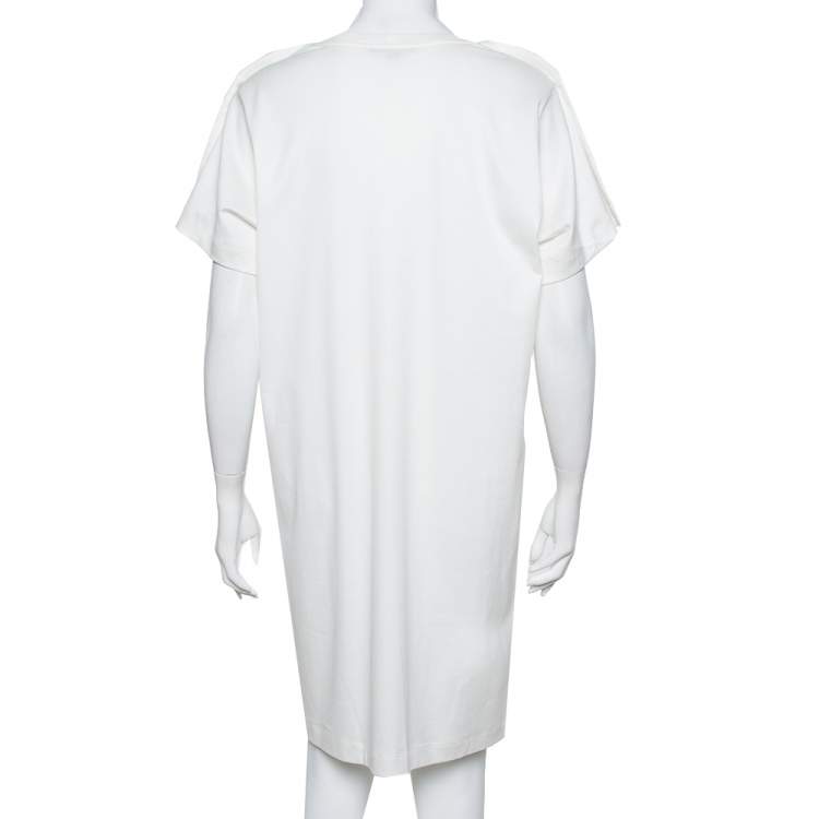 Pre Owned Louis Vuitton Cream Knit Sequin Embellished Samurai Detail T-Shirt Dress L