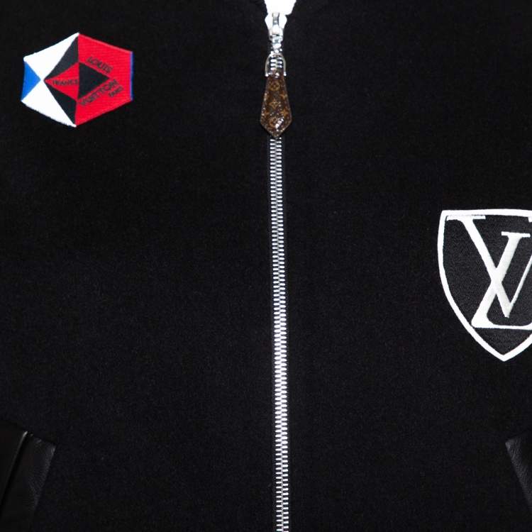 Pre Owned Louis Vuitton Black Wool Contrast Sleeve Varsity Jacket M