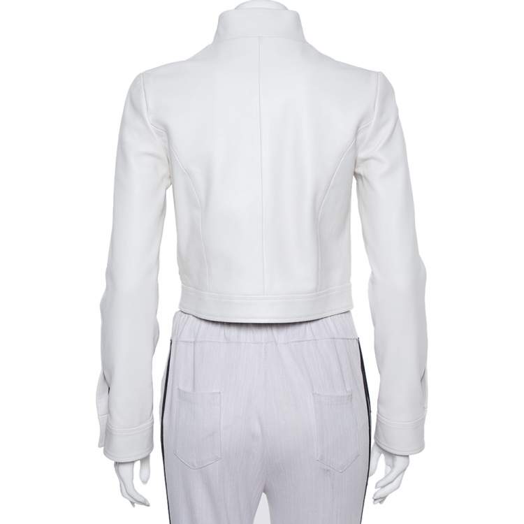 Pre Owned Louis Vuitton Ivory Leather Eyelet Detail Cropped Biker Jacket S
