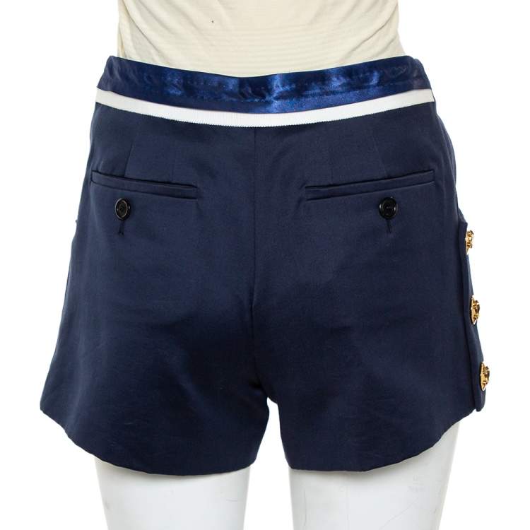 Pre Owned Louis Vuitton Navy Blue Cotton Button Detail Shorts S