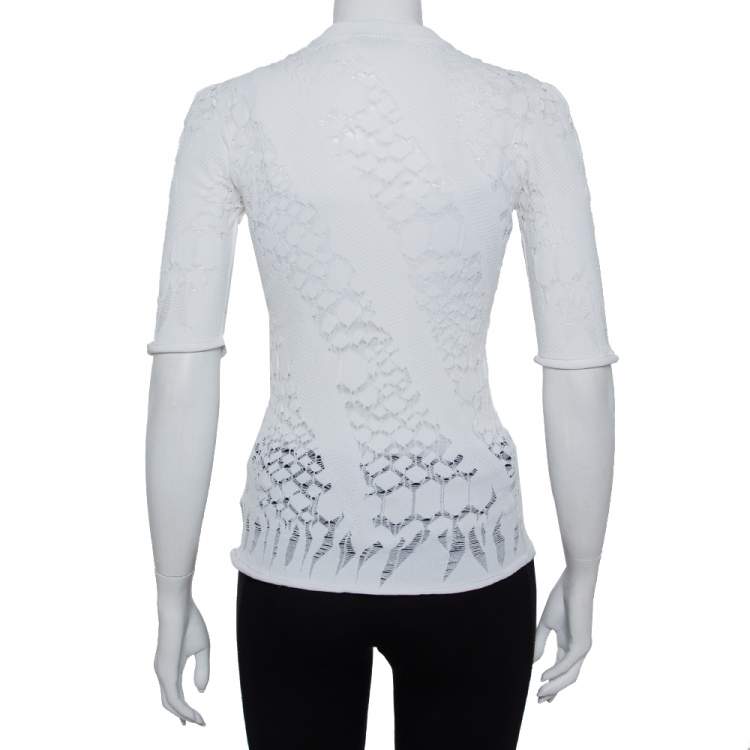 Pre Owned Louis Vuitton White Lace Knit Crewneck Top S