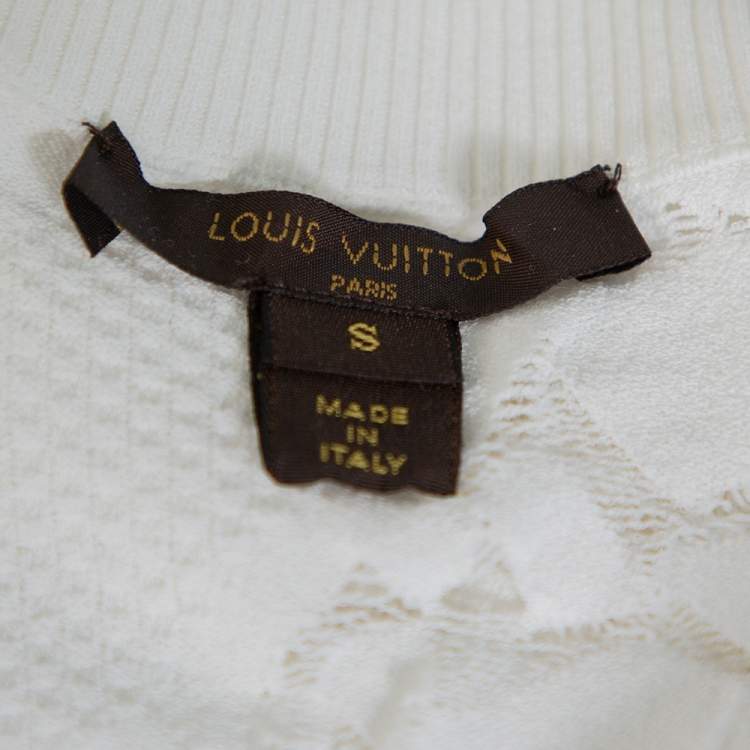 Pre Owned Louis Vuitton White Lace Knit Crewneck Top S