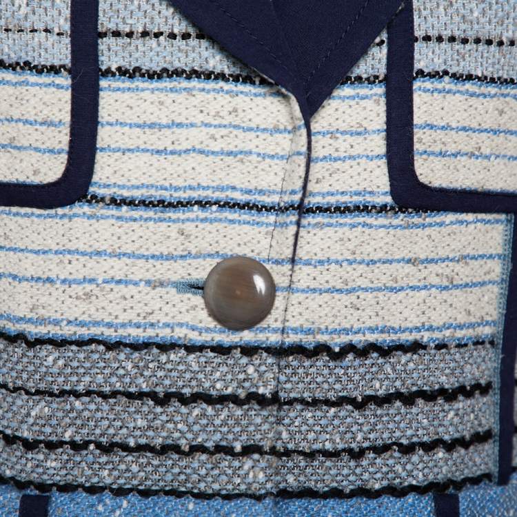 Pre Owned Louis Vuitton Navy Blue Striped Wool Tweed Button Front Blazer M