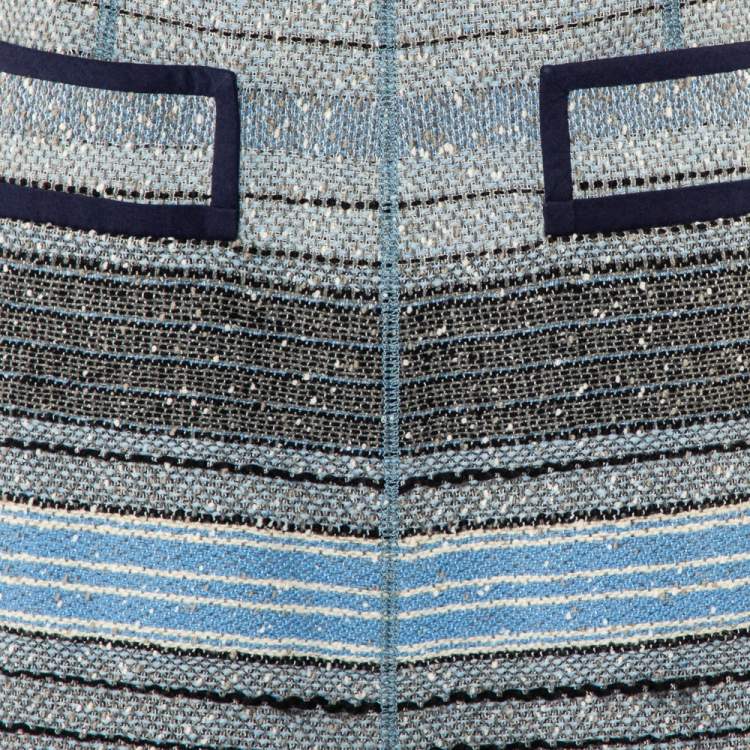 Pre Owned Louis Vuitton Navy Blue Striped Wool Tweed Knee Length Skirt M