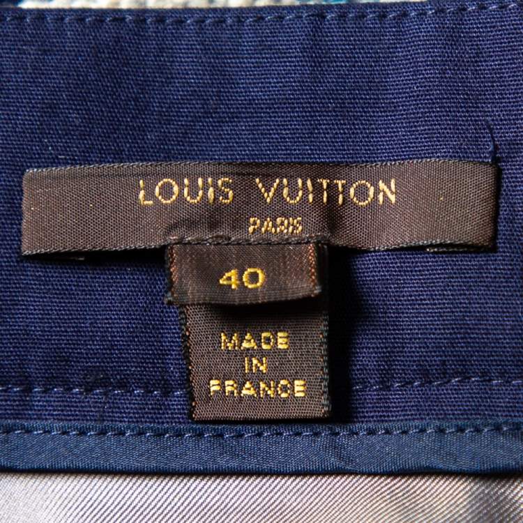 Pre Owned Louis Vuitton Navy Blue Striped Wool Tweed Knee Length Skirt M