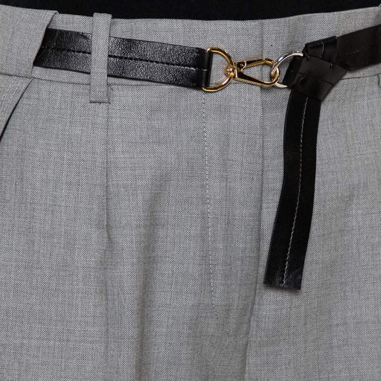 Pre Owned Louis Vuitton Grey Wool Pocket Overlap Detail Belted Cropped Trousers S